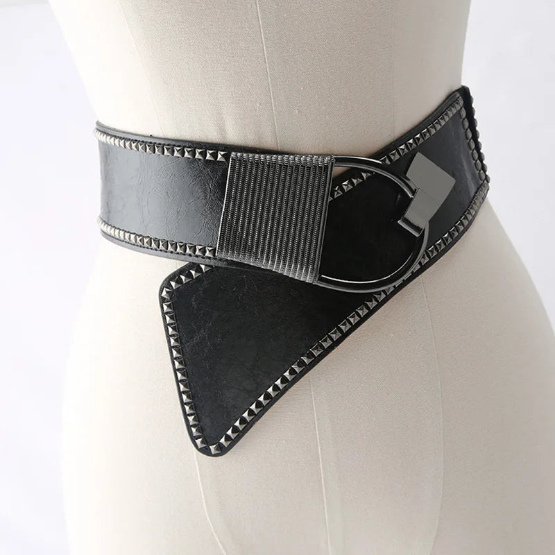Women's Wide PU Leather Rivet Belt – Hip Hop Corset Waistband Wide Fashion Belt SWANS
