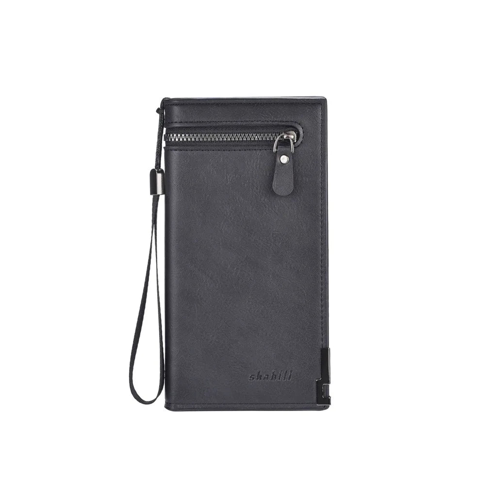 Long PU Leather Wallet – Multi-Card Organizer & Wrist Strap PU Leather Wallet SWANS Black