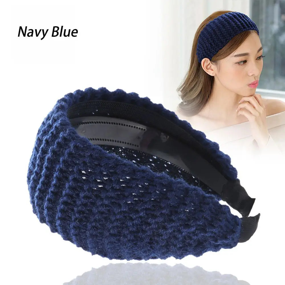 Women's Knitted Headband – Warm Wool Head Wrap Accessory Knitted Headband SWANS navy blue
