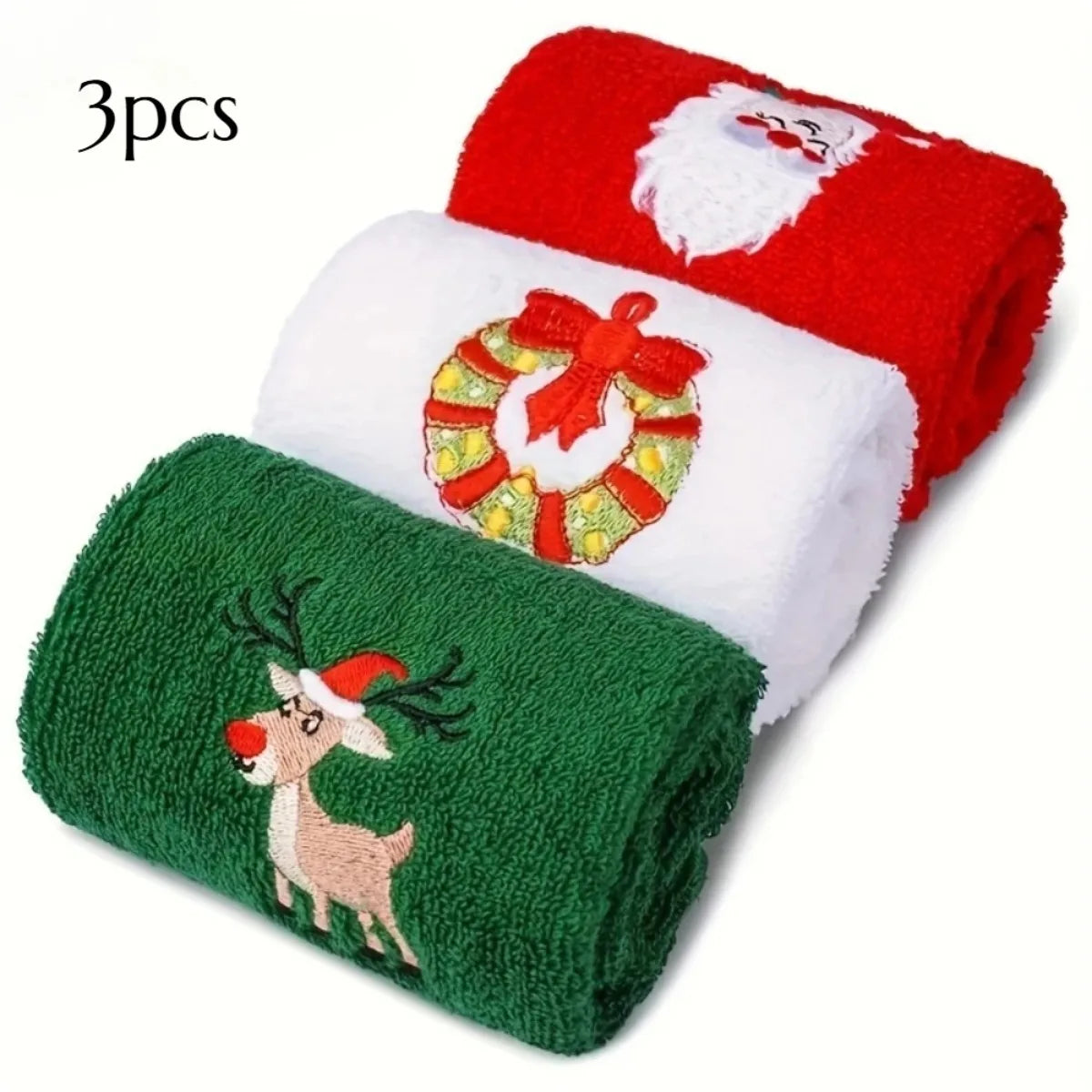 Vintage Christmas Towels – Santa & Reindeer Holiday Design Holiday Kitchen Towels SWANS 3pcs