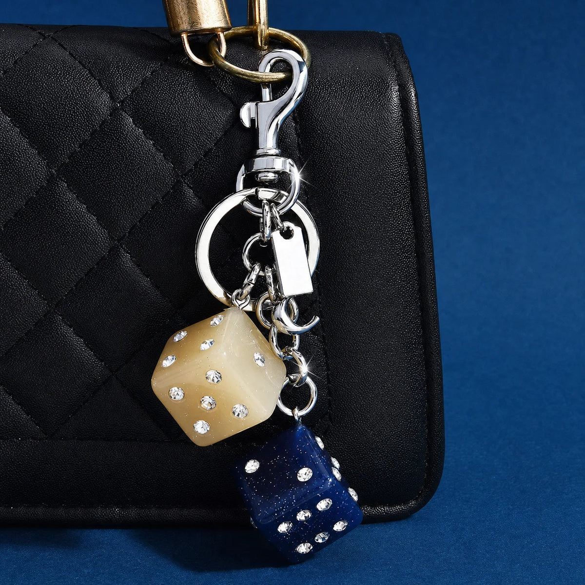 Rhinestone Dice Keychain – Glitter Alloy Geometric Pendant Fashion Keychain SWANS