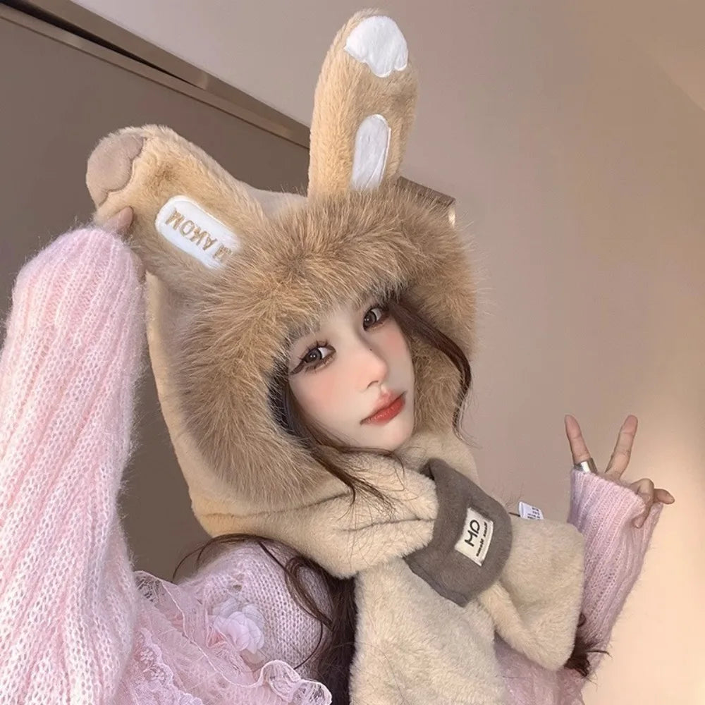 Women's Rabbit Ear Scarf Cap – Windproof Winter Hat Winter Scarf Hat SWANS
