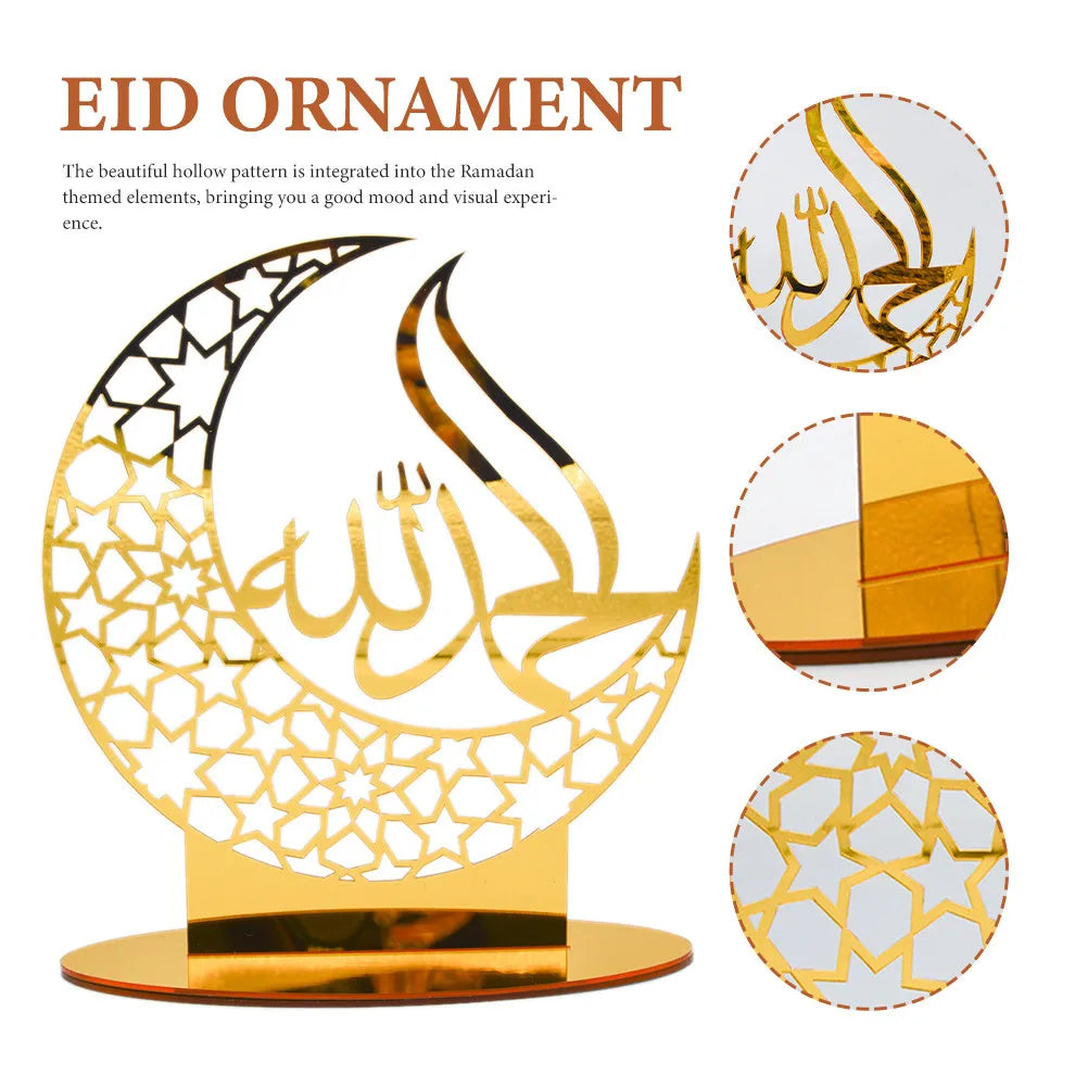 Acrylic Ramadan Eid Mubarak Ornament – Golden Desktop Decor Festival Tabletop Ornament SWANS