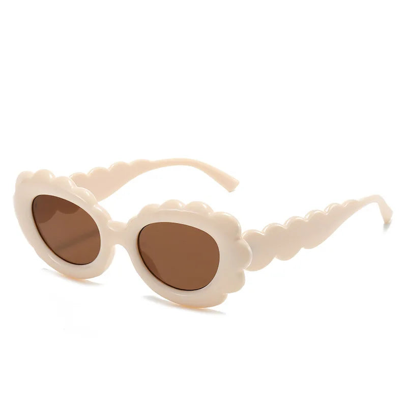 Y2K Big Frame Flower Sunglasses UV400 Punk Shades Women Fashion Sunglasses SWANS Beige Brown