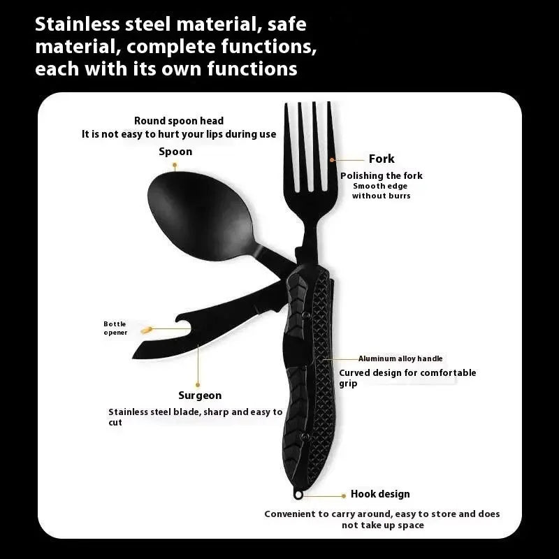 SWANS 3-in-1 Folding Camping Cutlery Set – Spoon Fork Knife Folding Camping Cutlery SWANS