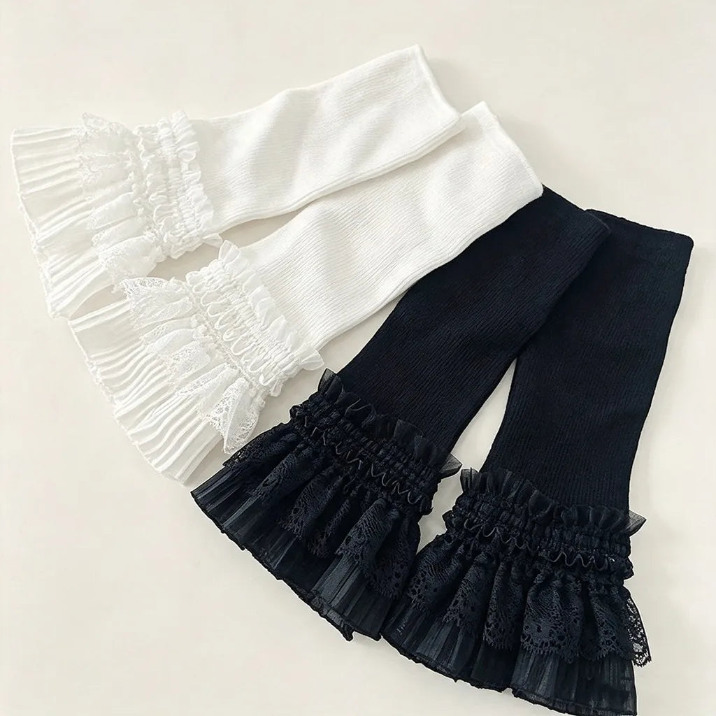 Lace Trim Fingerless Arm Warmers – Knit Ruffle Cuff Sleeves Fingerless Arm Warmers SWANS