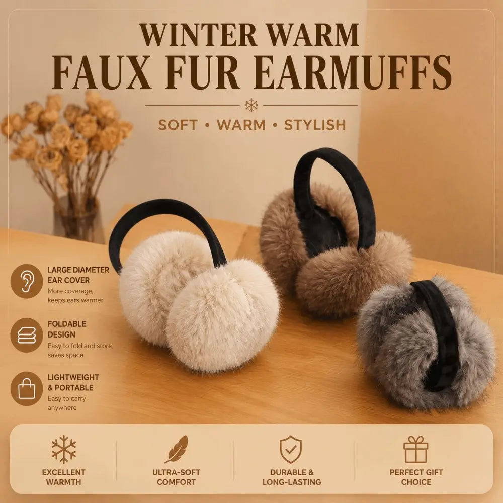 Faux Fur Foldable Winter Earmuffs – Unisex Plush Ear Warmer Winter Earmuffs SWANS