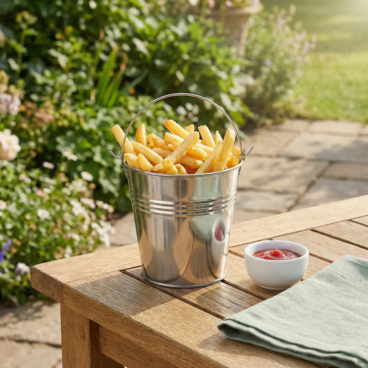 5-Pack Small Tinplate Buckets with Handle – Ice, Chips & Snacks Serving Bucket Set SWANS