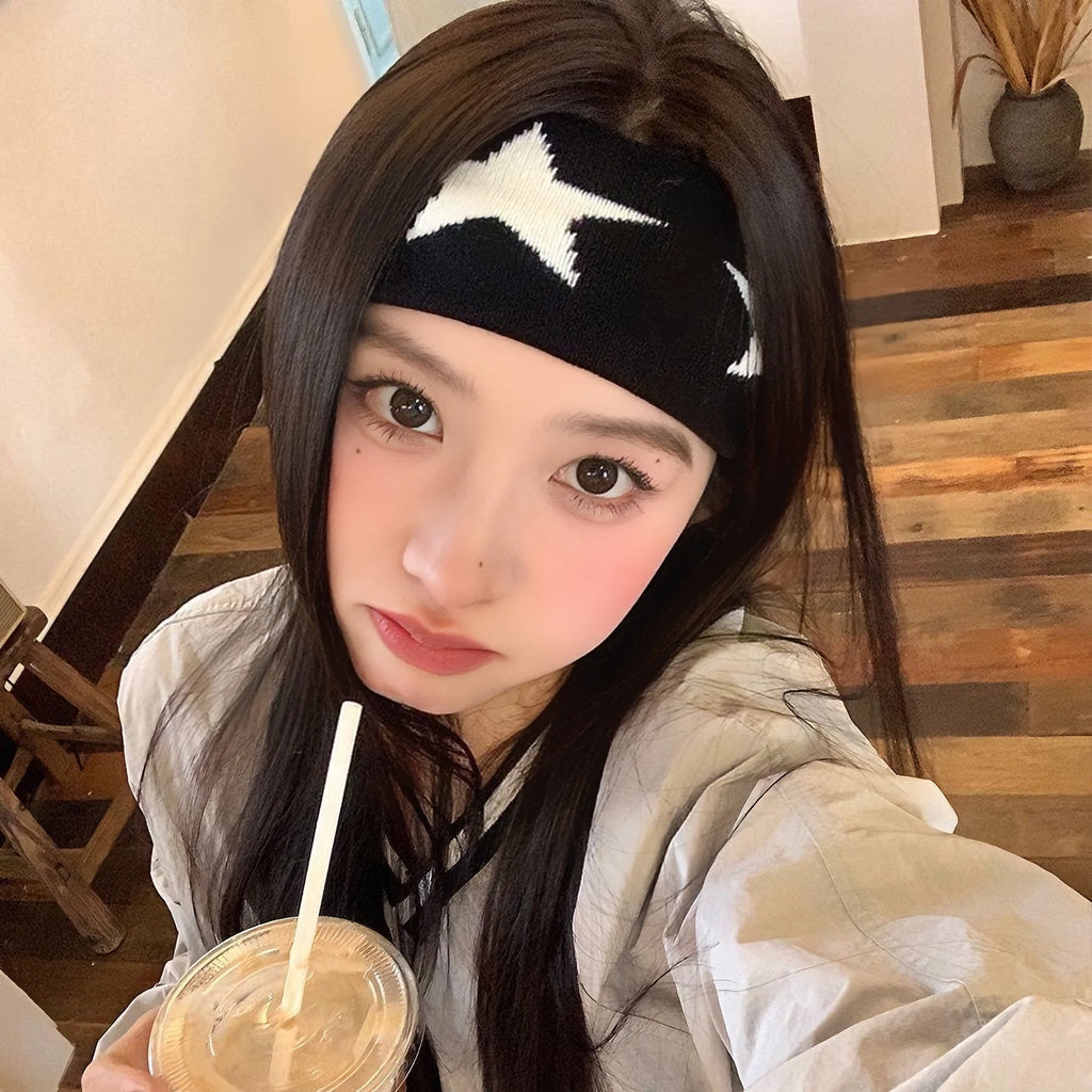 Y2K Star Print Headband for Women – Sporty Hair Hoop Fashion Headband SWANS black