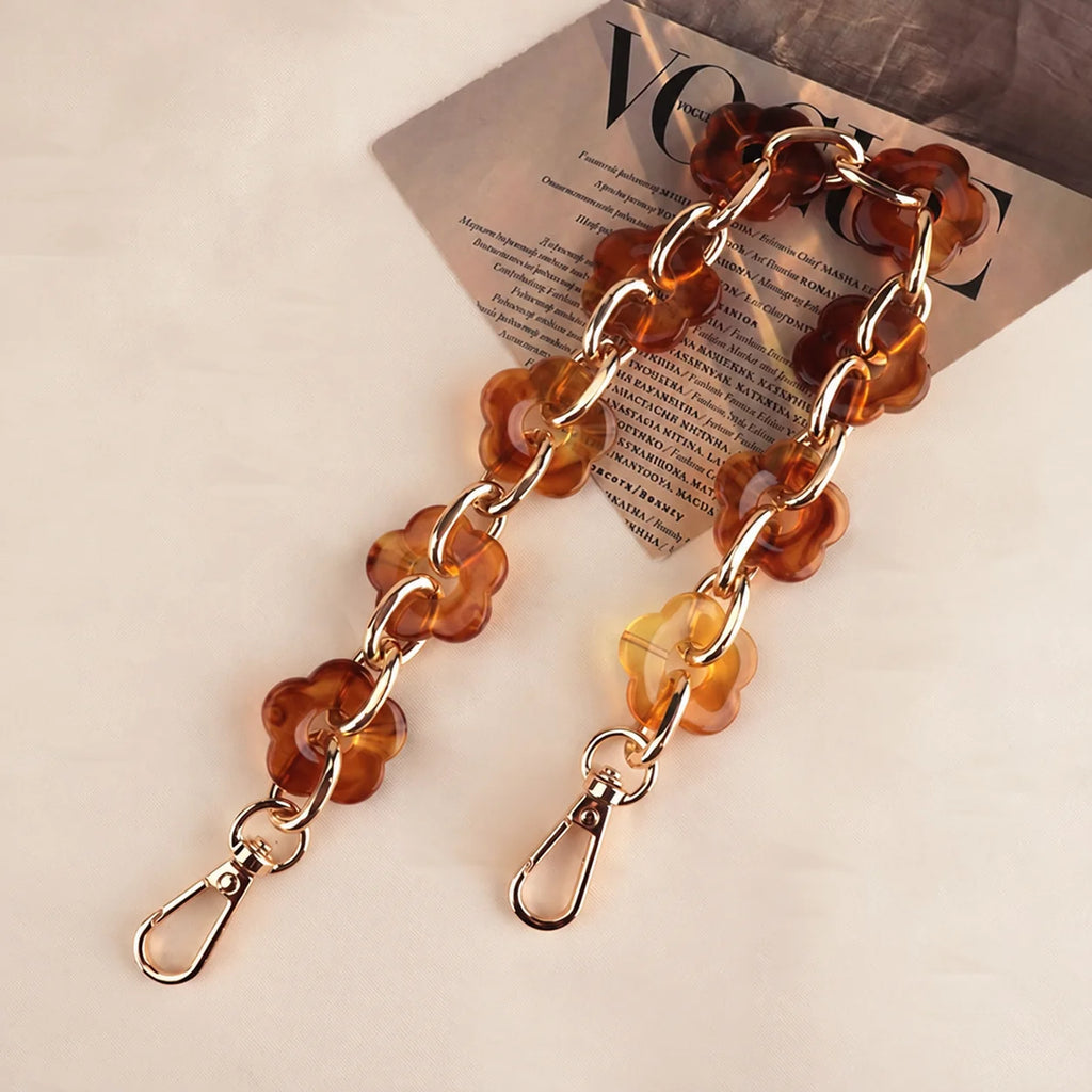 Flower Resin Acrylic Bag Chain Shoulder Strap – Multi Size Bag Chain Strap SWANS Brown-60cm