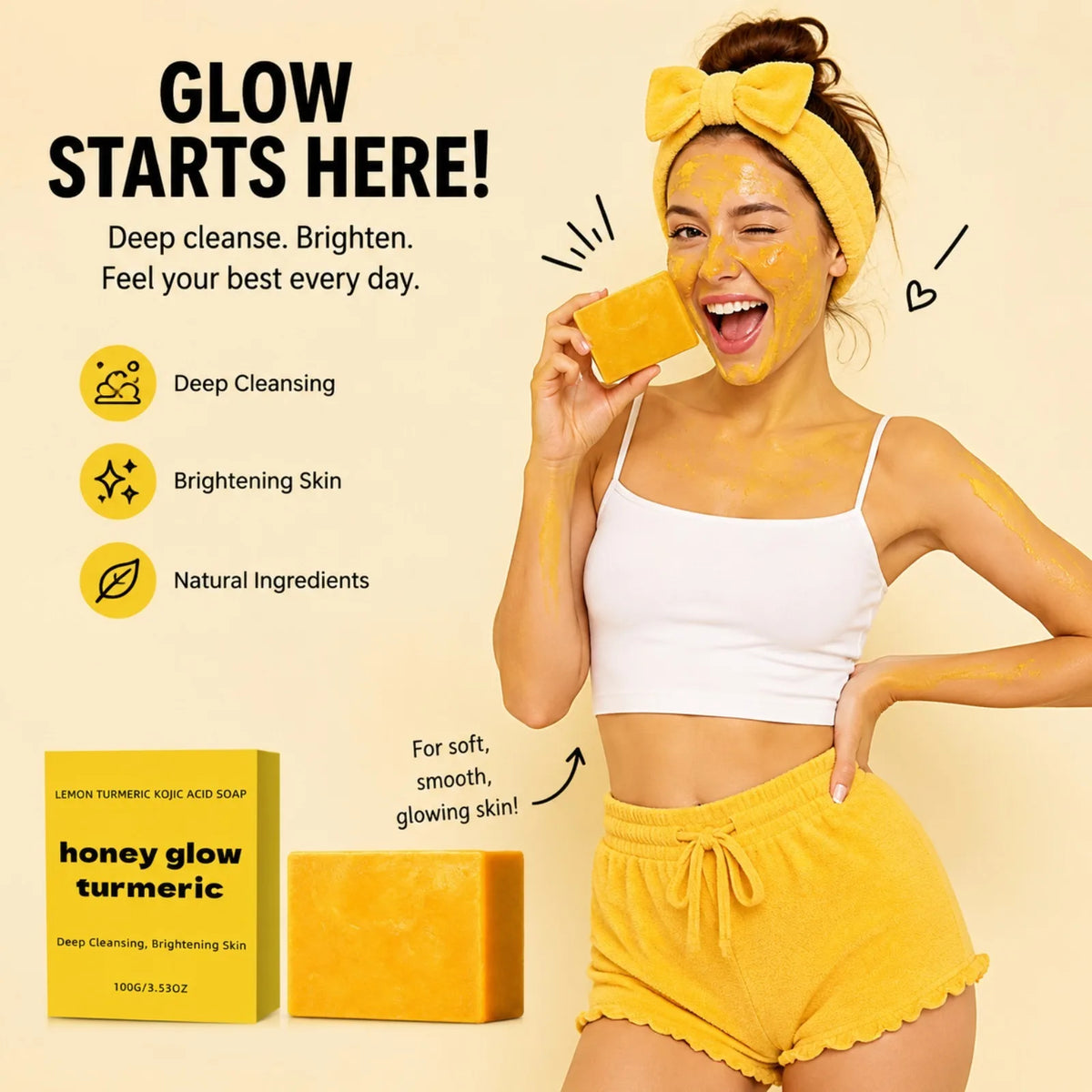 Turmeric Kojic Acid Honey Glow Soap – Lemon Face & Body Bar Cleansing Bar Soap SWANS