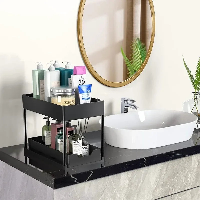 Under Sink Organizer – Double Sliding Drawers Kitchen Rack Under Sink Organizer SWANS