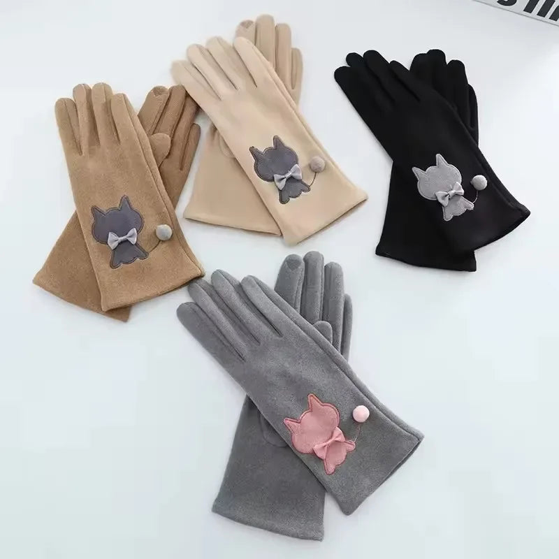 Women's Cartoon Cat Touch Screen Winter Gloves – Windproof Winter Gloves SWANS