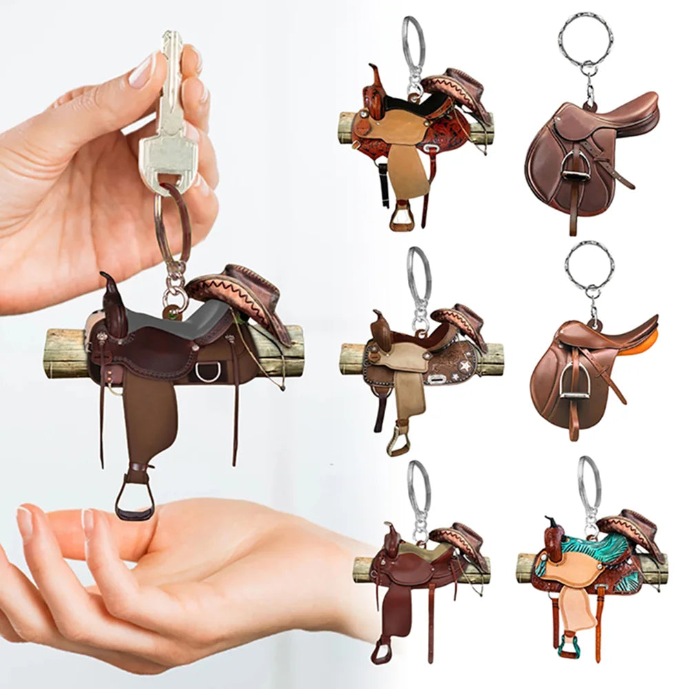 Western Cowboy Saddle Acrylic Keychain Charm Pendant | Horse Gift Acrylic Keychain Charm SWANS