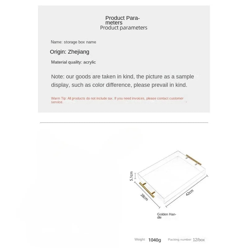 SWANS Clear Acrylic Storage Tray with Handle | Multi-Use Acrylic Storage Tray SWANS