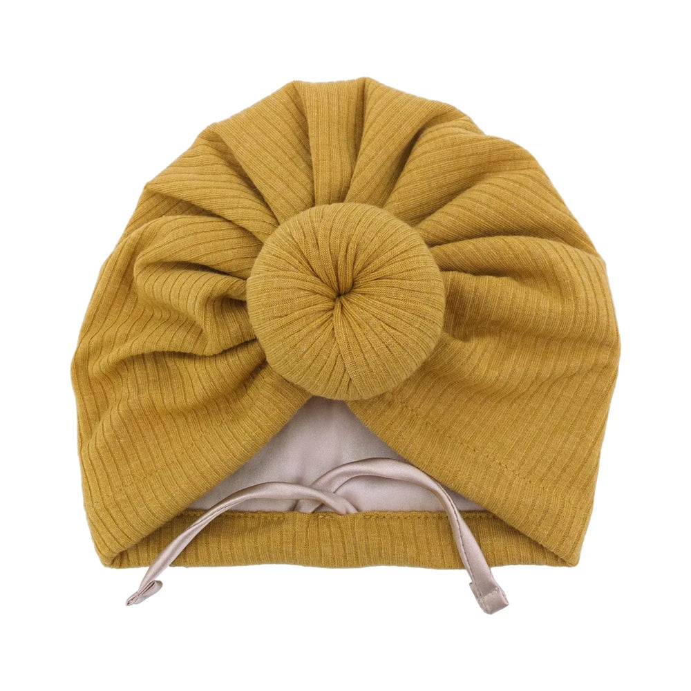 Satin Lined Baby Turban Hat – Infant Toddler Beanie Unisex Baby Turban Hat SWANS Rib Mustard M (6-18Month)