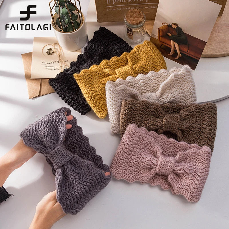 Women's Twist Knit Wide Headband – Soft Elastic Turban Wrap Knit Turban Headband SWANS
