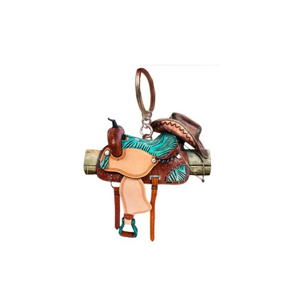 Western Cowboy Saddle Acrylic Keychain Charm Pendant | Horse Gift Acrylic Keychain Charm SWANS D United States