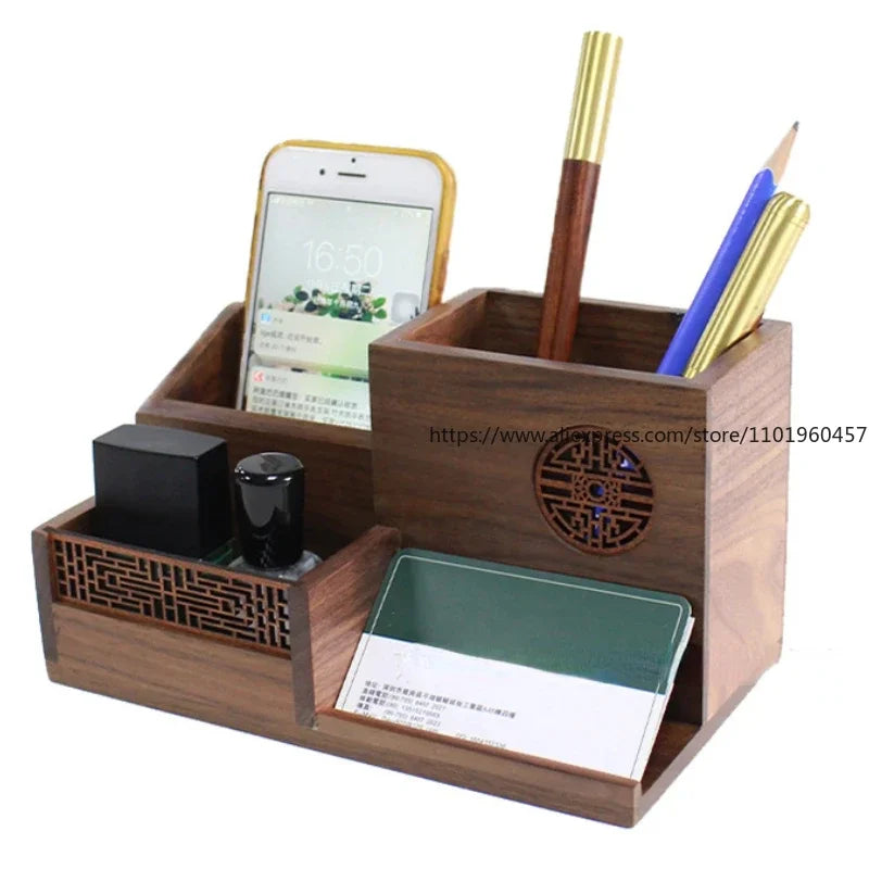 SWANS Square Wooden Desk Organizer & Multifunctional Pen Holder Desk Organizer SWANS