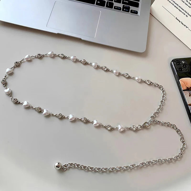 Women's Rhinestone Waist Chain Belt – Shiny Metal Thin Girdle Waist Chain Belt SWANS Style 1 110cm