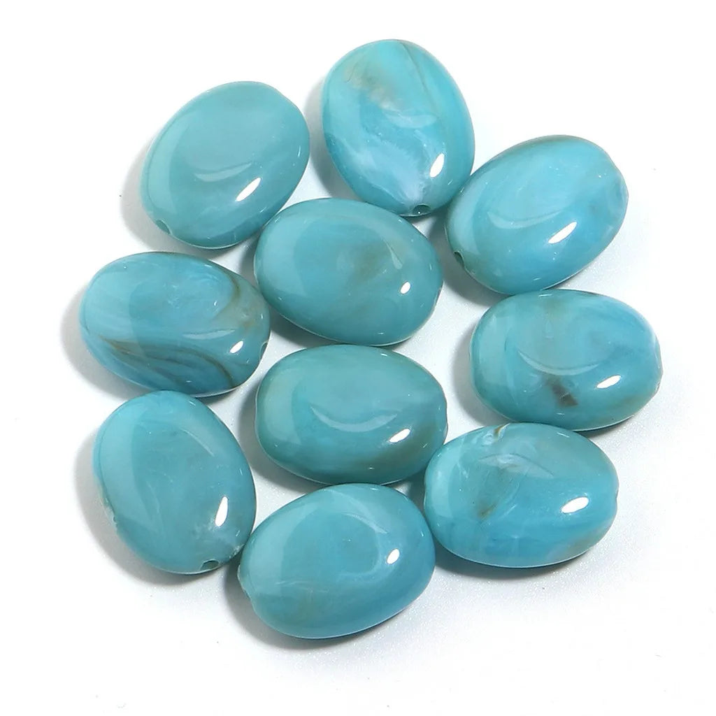 Acrylic Imitation Jade Flat Oval Beads – 20pc DIY Jewelry Pack DIY Jewelry Beads SWANS Gradient Blue