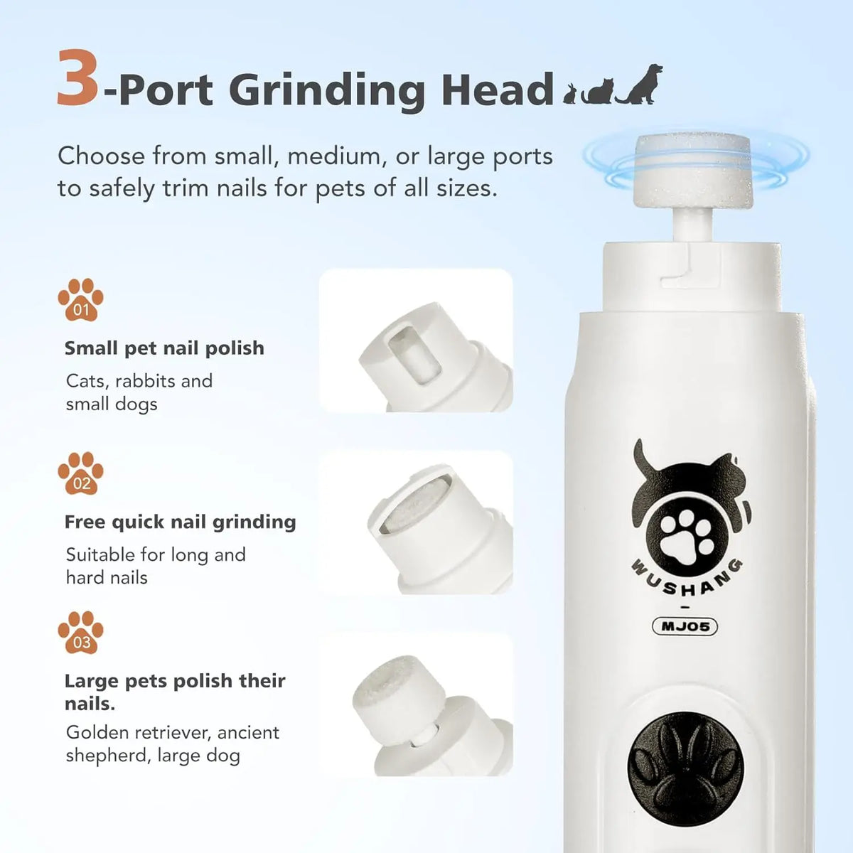 SWANS 3-Speed Quiet Electric Dog & Cat Nail Grinder USB-C Pet Nail Grinder SWANS