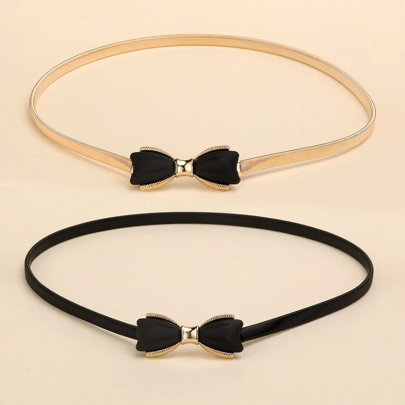 Retro Bow Waist Belt for Women – Thin Elastic Metal Dress Belt Women's Fashion Belt SWANS
