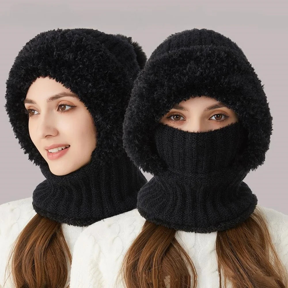 3-in-1 Knitted Beanie & Scarf – Fleece Lined Winter Hat Winter Beanie Hat Set SWANS