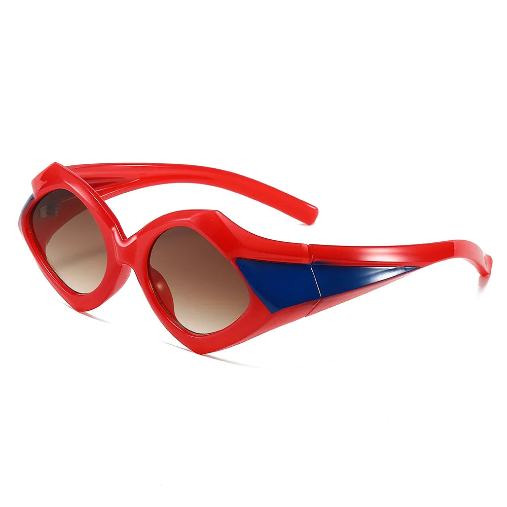 TOYEARN Y2K Oversized Rhombus Sunglasses UV400 Punk Unisex Oversized Sunglasses SWANS Red Tea
