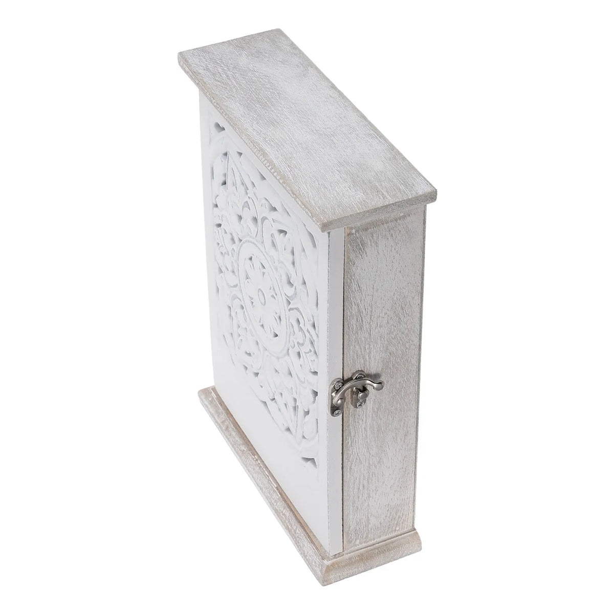Wooden Wall Key Box – Rustic Carved Entryway Key Organizer Wall Key Cabinet SWANS