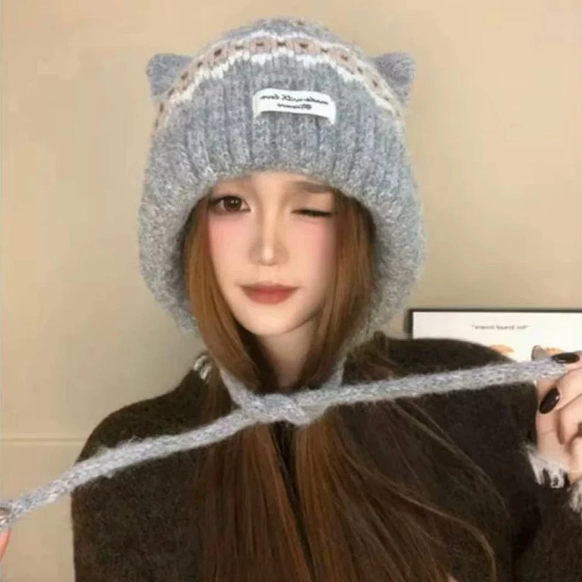 Cat Ear Beanie Women – Warm Windproof Knit Winter Hat Knit Winter Beanie SWANS