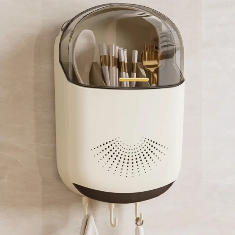 Wall-Mounted Dish Drainer & Utensil Storage Holder Kitchen Storage Organizer SWANS beige
