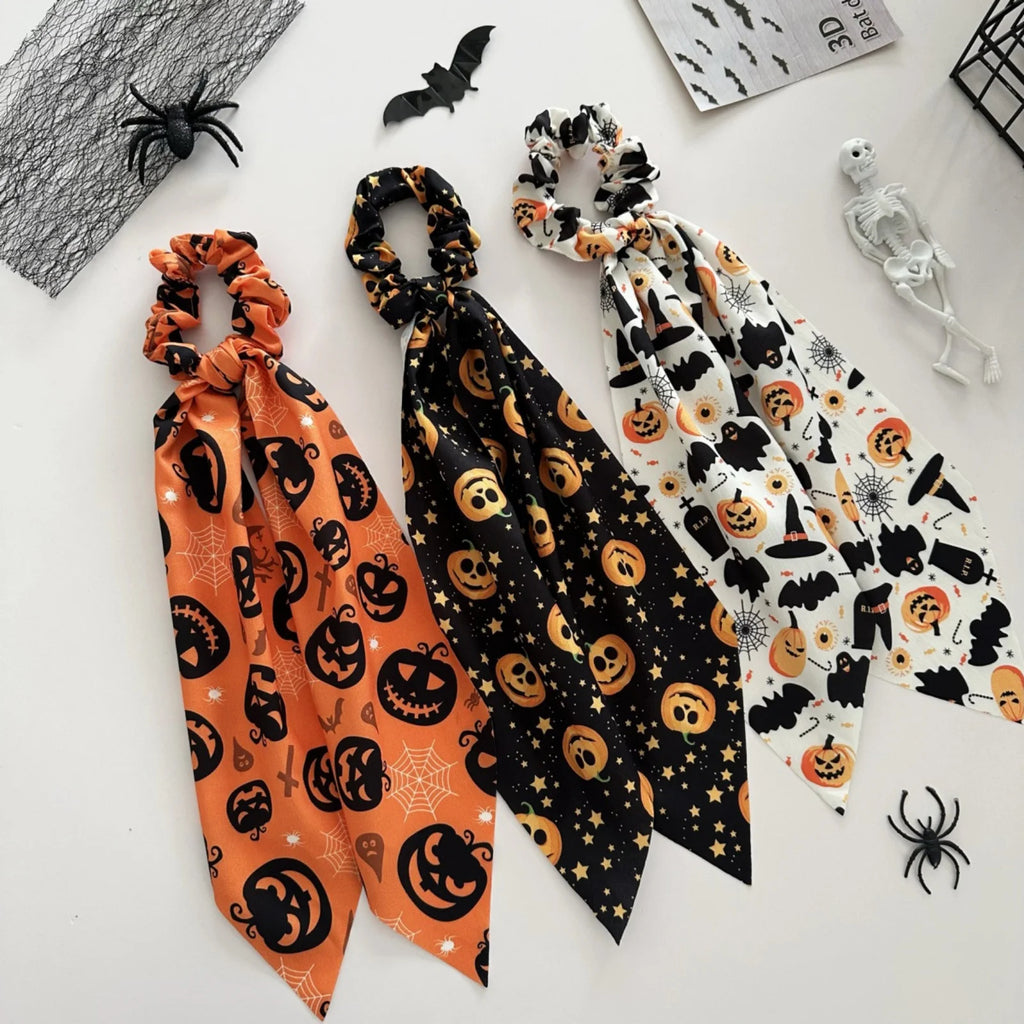 Halloween Scrunchies Set – 3-Piece Pumpkin Ghost Bat Hair Ties Halloween Hair Scrunchies SWANS
