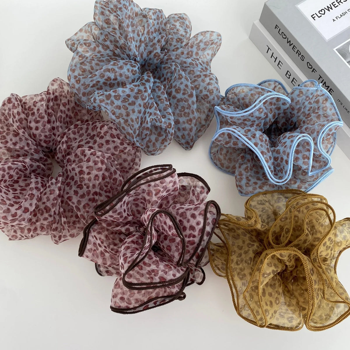 Y2K Leopard Print Chiffon Scrunchie | Korean Hair Tie Chiffon Scrunchie SWANS