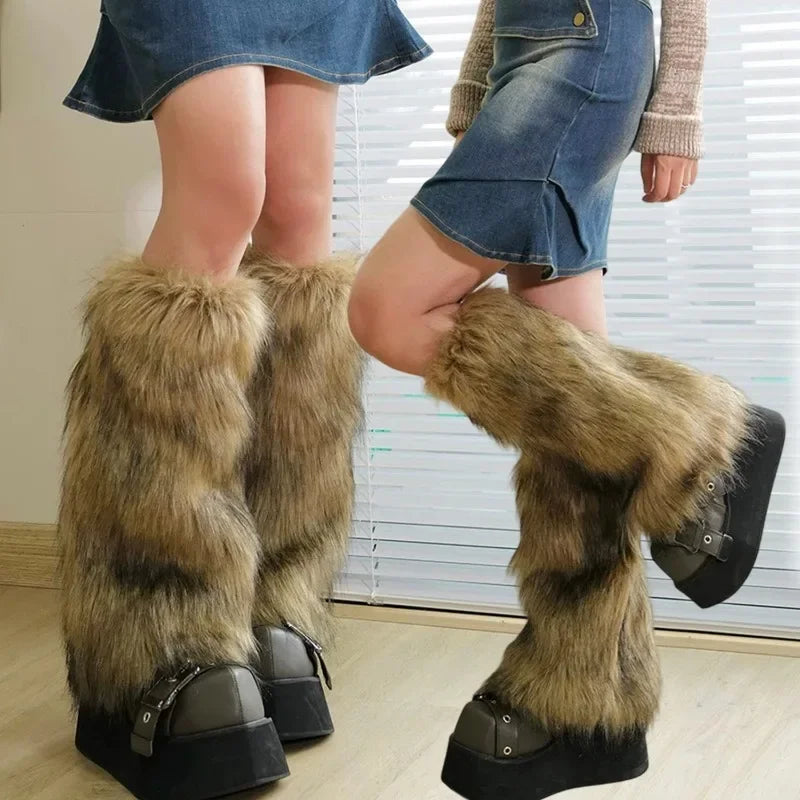 Y2K Faux Fur Leg Warmers – Furry Boot Covers for Women Faux Fur Leg Warmers SWANS