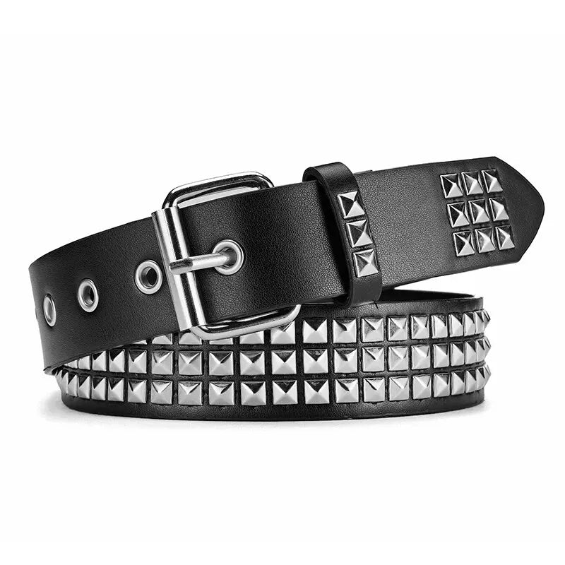 Y2K Punk Rivet Belt – Unisex Rock Style PU Fashion Belt Punk Rivet Belt SWANS black 113cm
