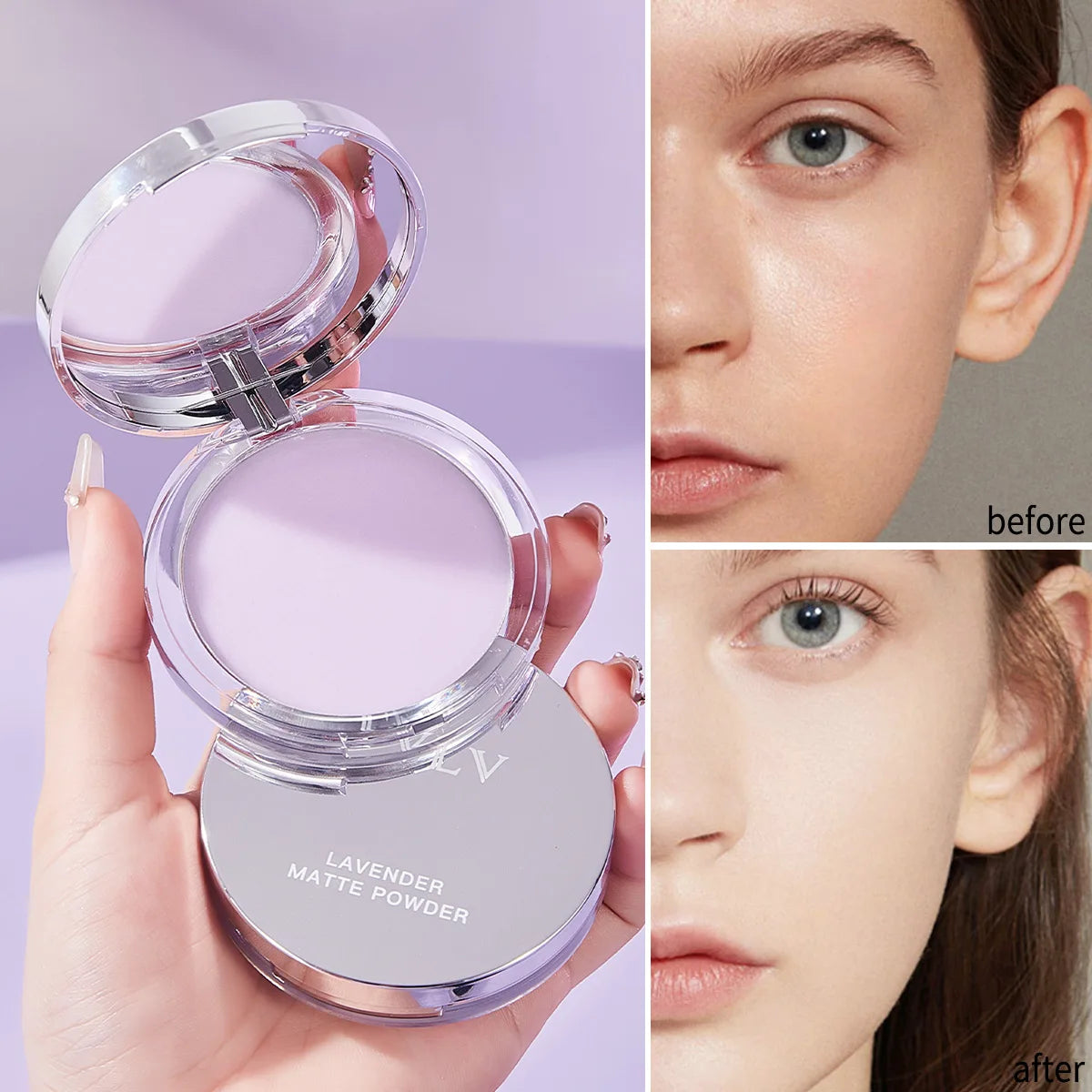 TVLV Lavender Matte Pressed Powder – Oil Control Full Coverage Pressed Setting Powder SWANS 9671