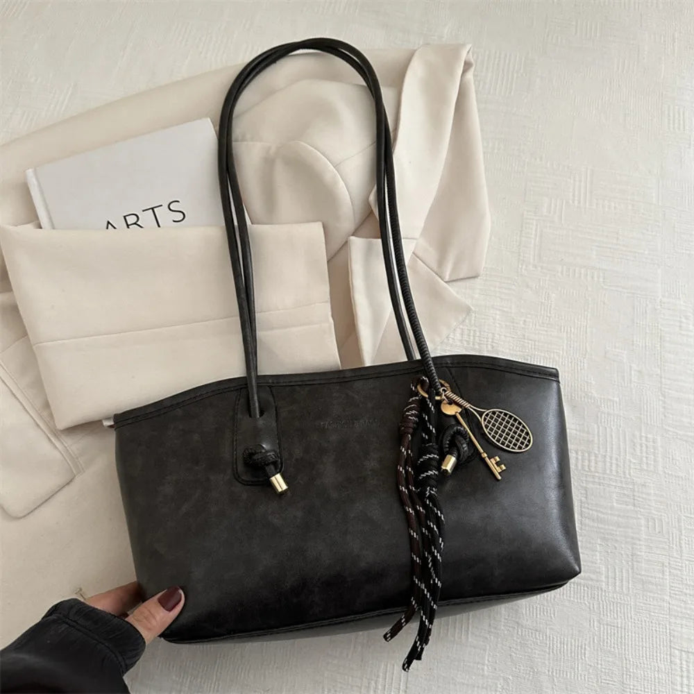 Y2K Large Capacity PU Leather Shoulder Bag for Women Women's Shoulder Bag SWANS Black