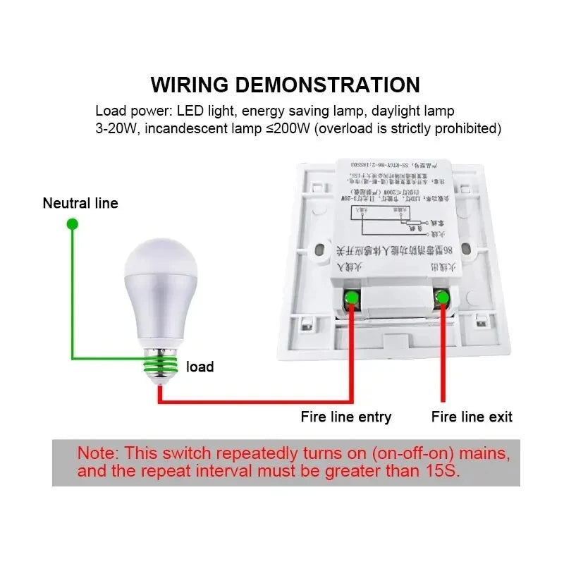 PIR Motion Sensor Switch 86-Type 110V 220V Auto Light Detector Motion Sensor Switch SWANS