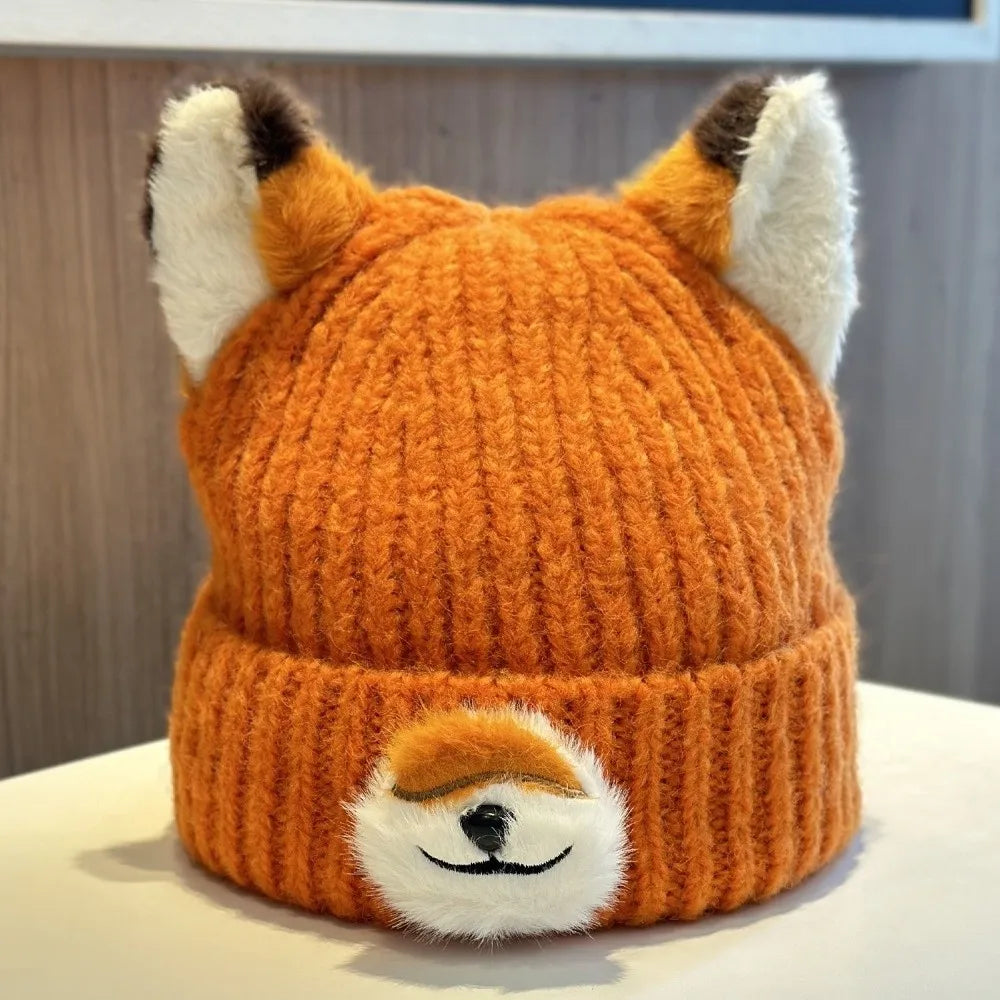 Y2K Fox Ears Beanie – Warm Thickened Knit Winter Hat Unisex Knit Beanie Hat SWANS