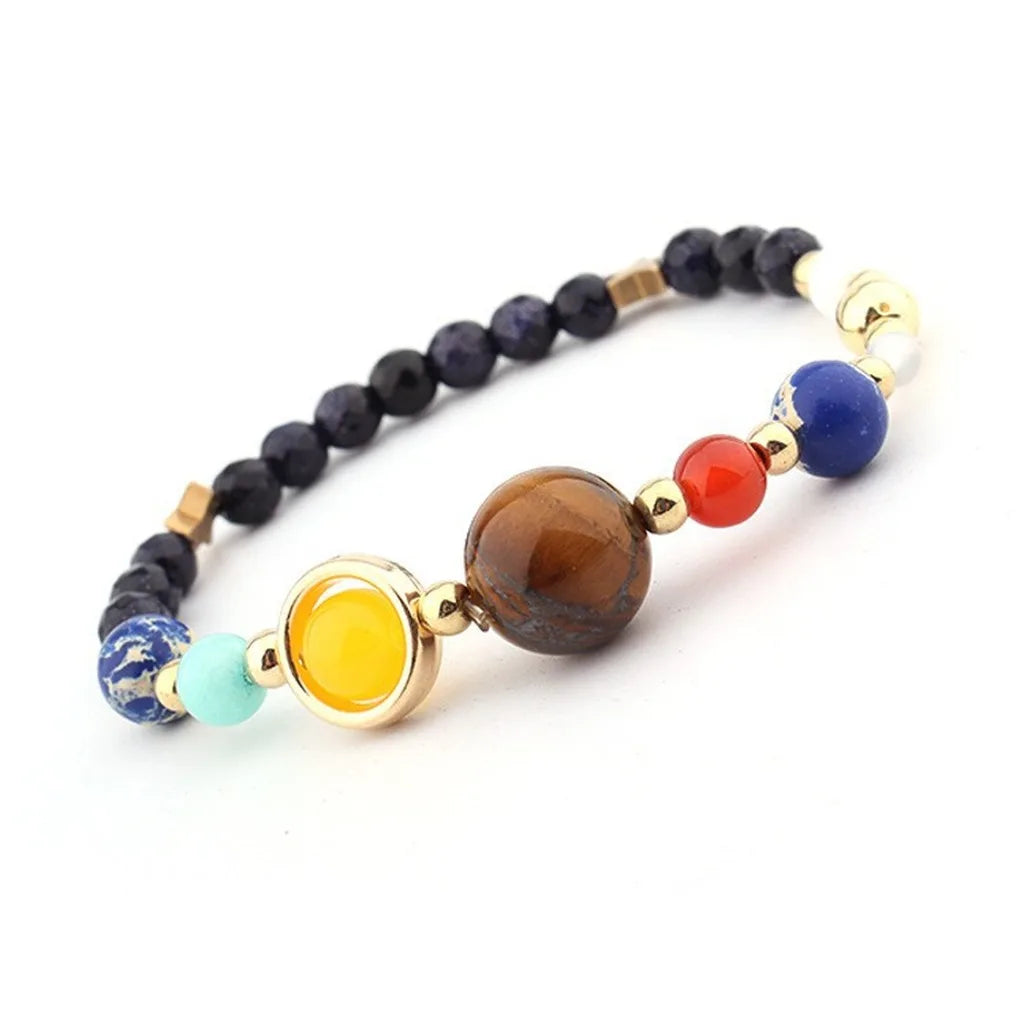 Blue Sandstone Solar System Planet Beaded Bracelet Beaded Charm Bracelet SWANS