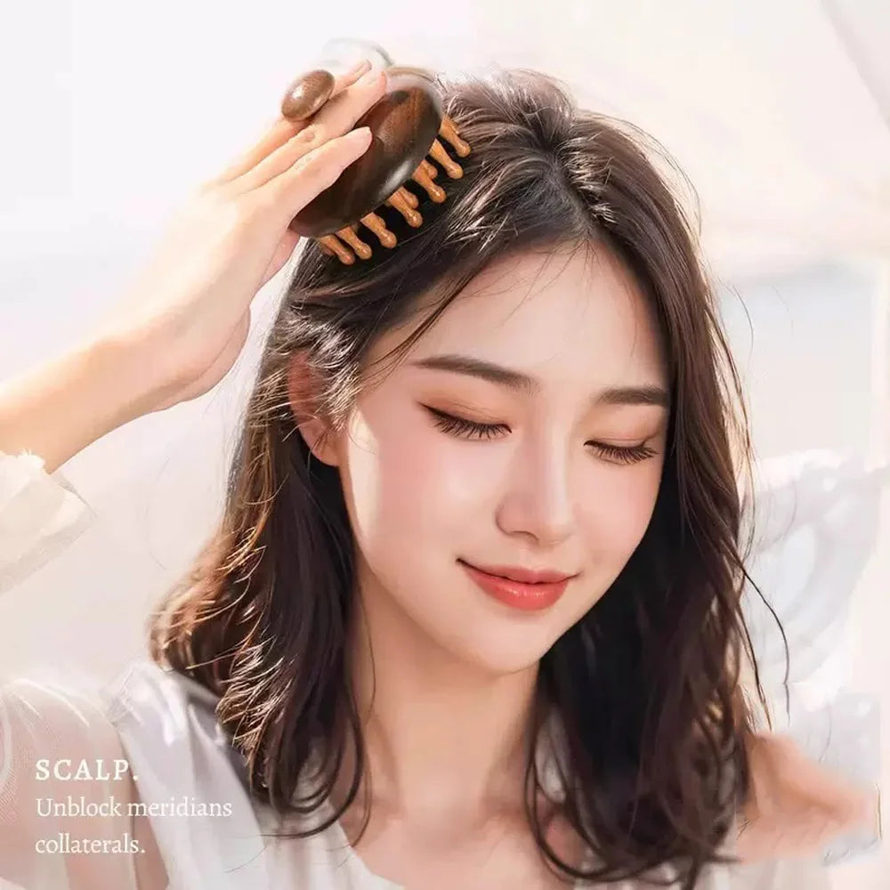 SWANS Wooden Disc Scalp Massager & Meridian Comb Scalp Massage Comb SWANS