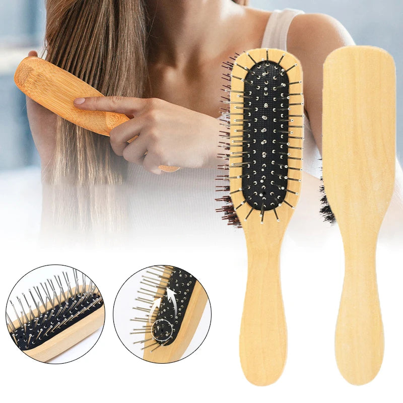 Natural Wood Air Cushion Hair Comb – Metal Scalp Detangler Hair Comb Brush SWANS