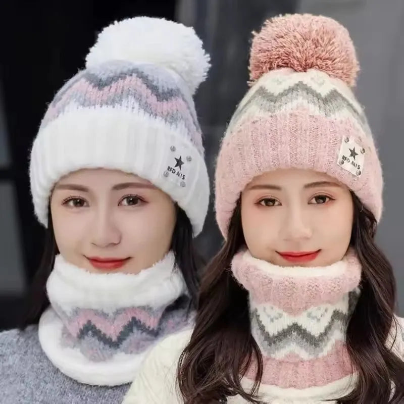 Women's Plush Velvet Beanie & Neck Warmer Scarf Set 2PCS Winter Hat Scarf Set SWANS