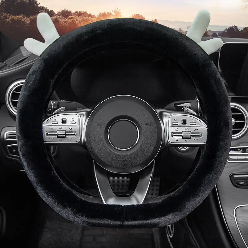 Plush Winter Steering Wheel Cover – Anti-Slip Universal 38cm Steering Wheel Cover SWANS DX-1PC black