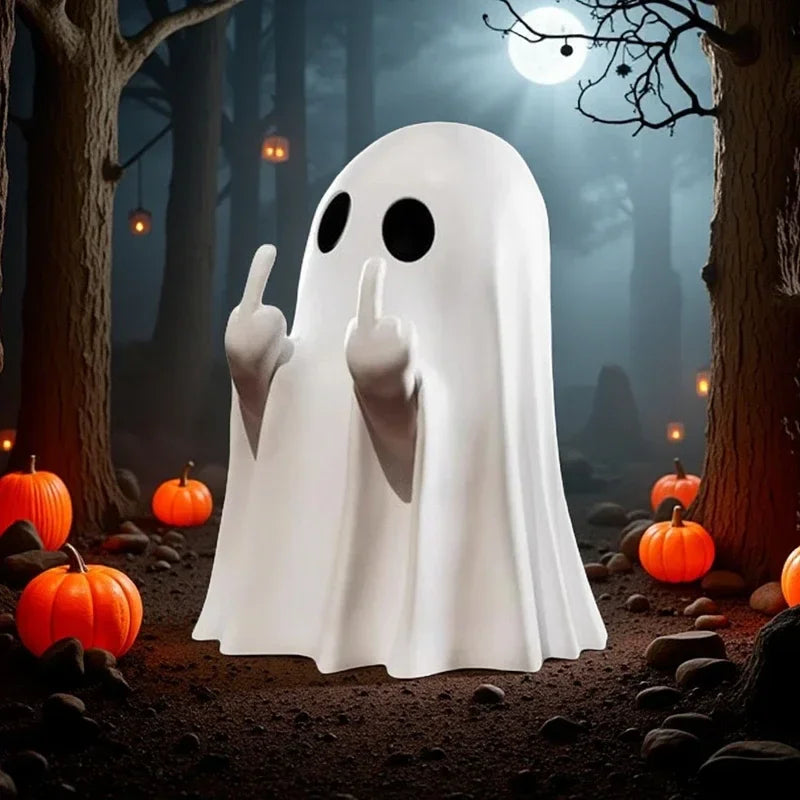 Middle Finger Ghost Statue – Funny Halloween Decor Figurine Halloween Figurine SWANS