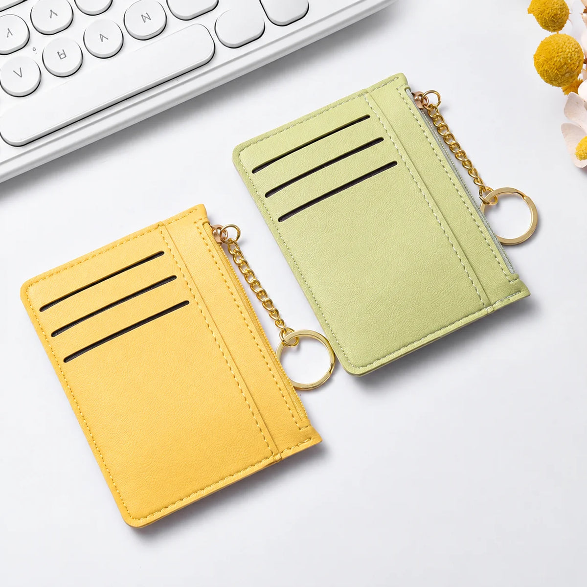 Zippered Card Wallet – Slim PU ID & Card Holder with Keyring Card Wallet Holder SWANS