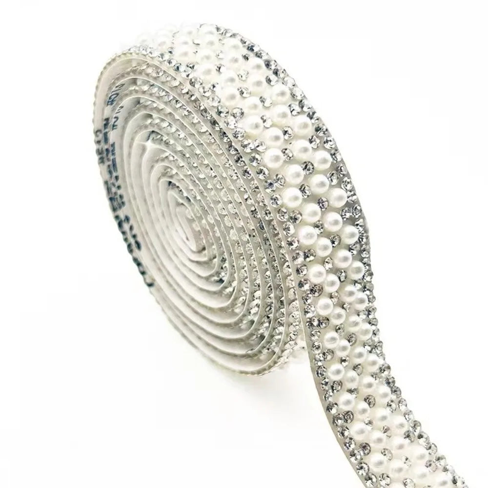 Self-Adhesive Crystal Rhinestone Pearl Ribbon Trim Tape – 1 Yard Rhinestone Ribbon Trim SWANS 1.5cm