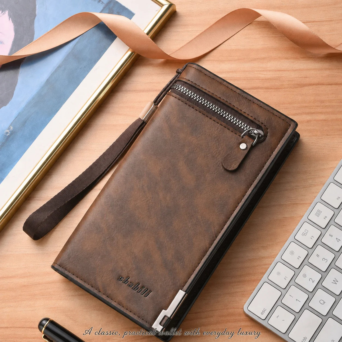 Long PU Leather Wallet – Multi-Card Organizer & Wrist Strap PU Leather Wallet SWANS