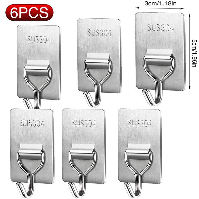 Stainless Steel No-Drill Adhesive Wall Hooks 1/3/6 Pack | SWANS Adhesive Wall Hooks SWANS 6PCS S